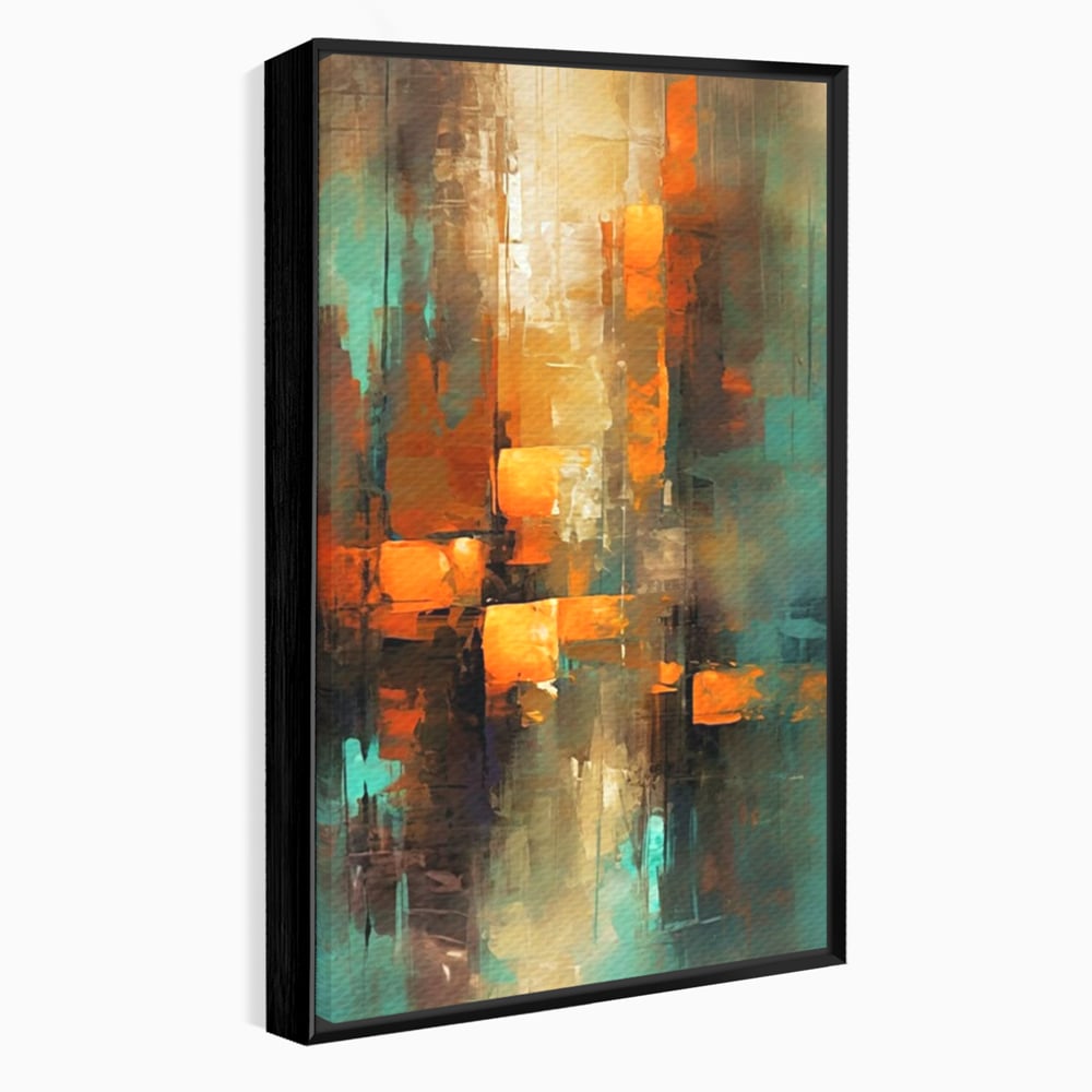 Tablou canvas cu pictura abstracta cu linii verticale, in rama de aluminiu negru